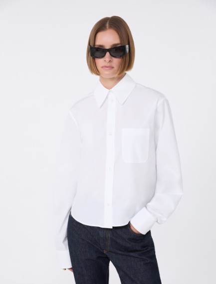 Camicia crop in cotone con retro plissettato - BIANCO OTTICO - Sportmax