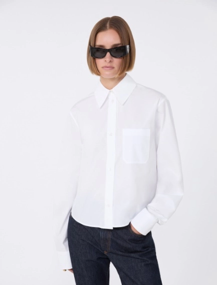 Cotton cropped shirt with pleated back - OPTICAL WHITE - Sportmax