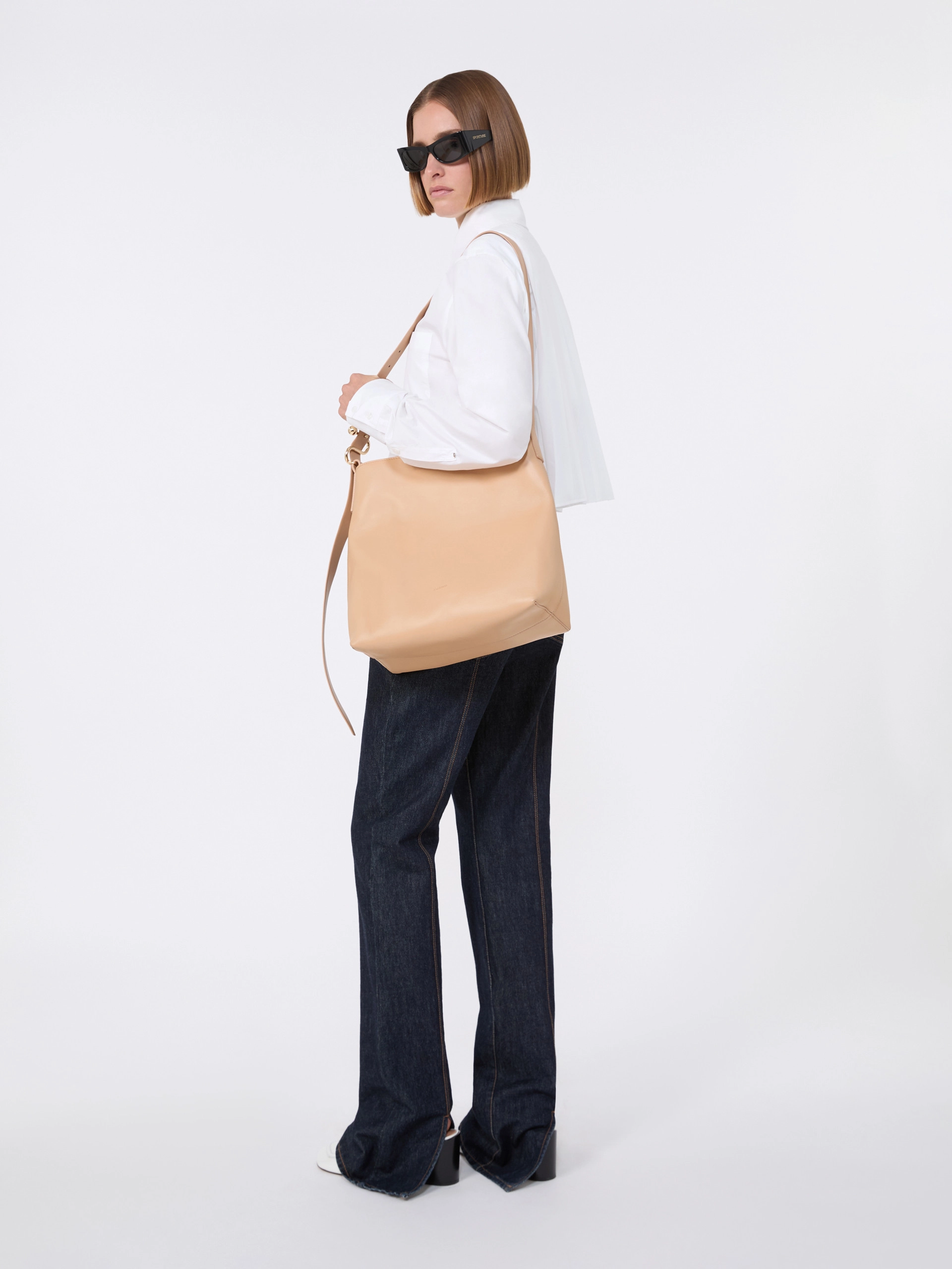 Cotton cropped shirt with pleated back - OPTICAL WHITE - Sportmax