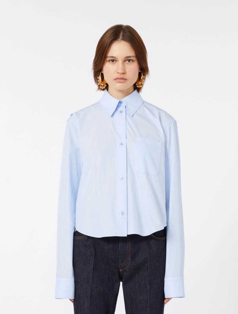 Cotton cropped shirt with pleated back - LIGHT BLUE - Sportmax - 4