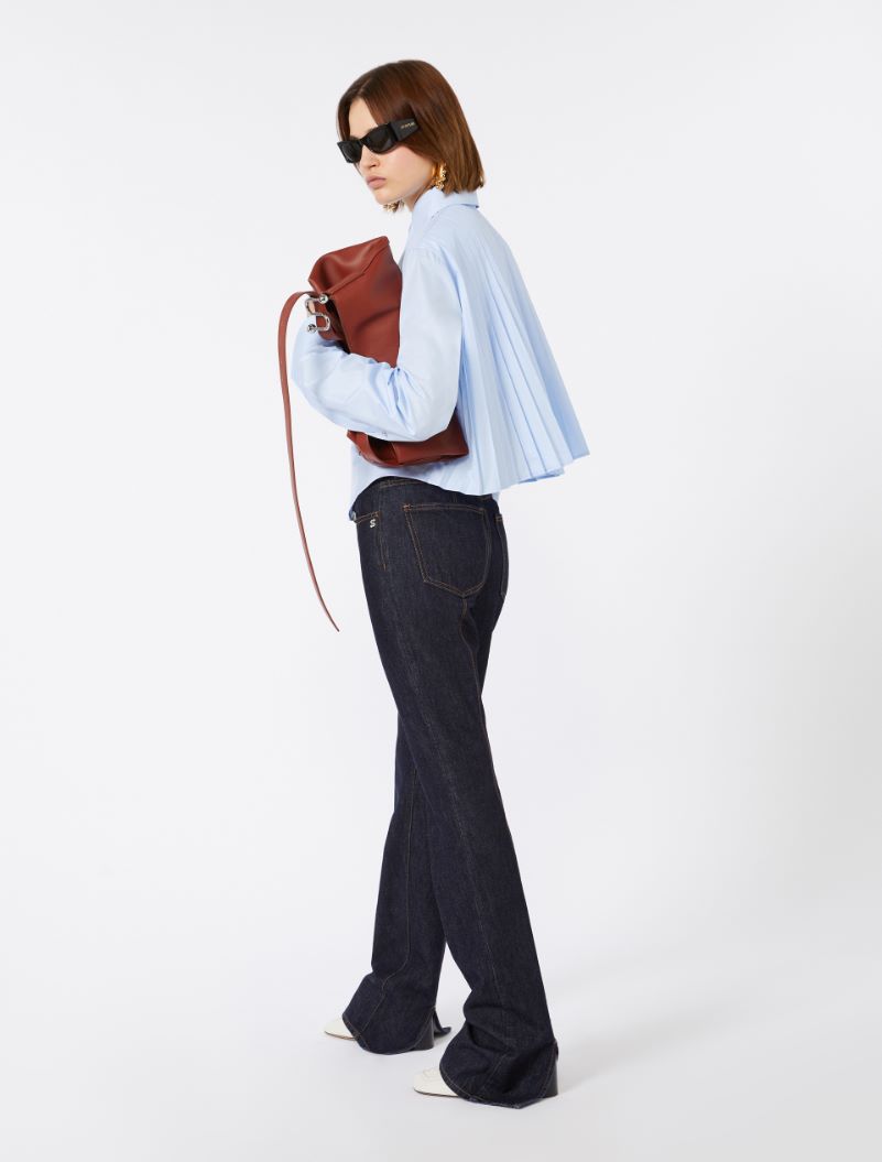 Cotton cropped shirt with pleated back - LIGHT BLUE - Sportmax