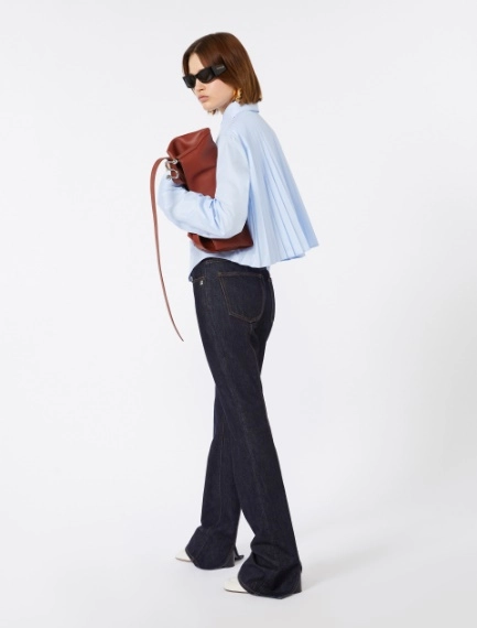 Cotton cropped shirt with pleated back - LIGHT BLUE - Sportmax - 1