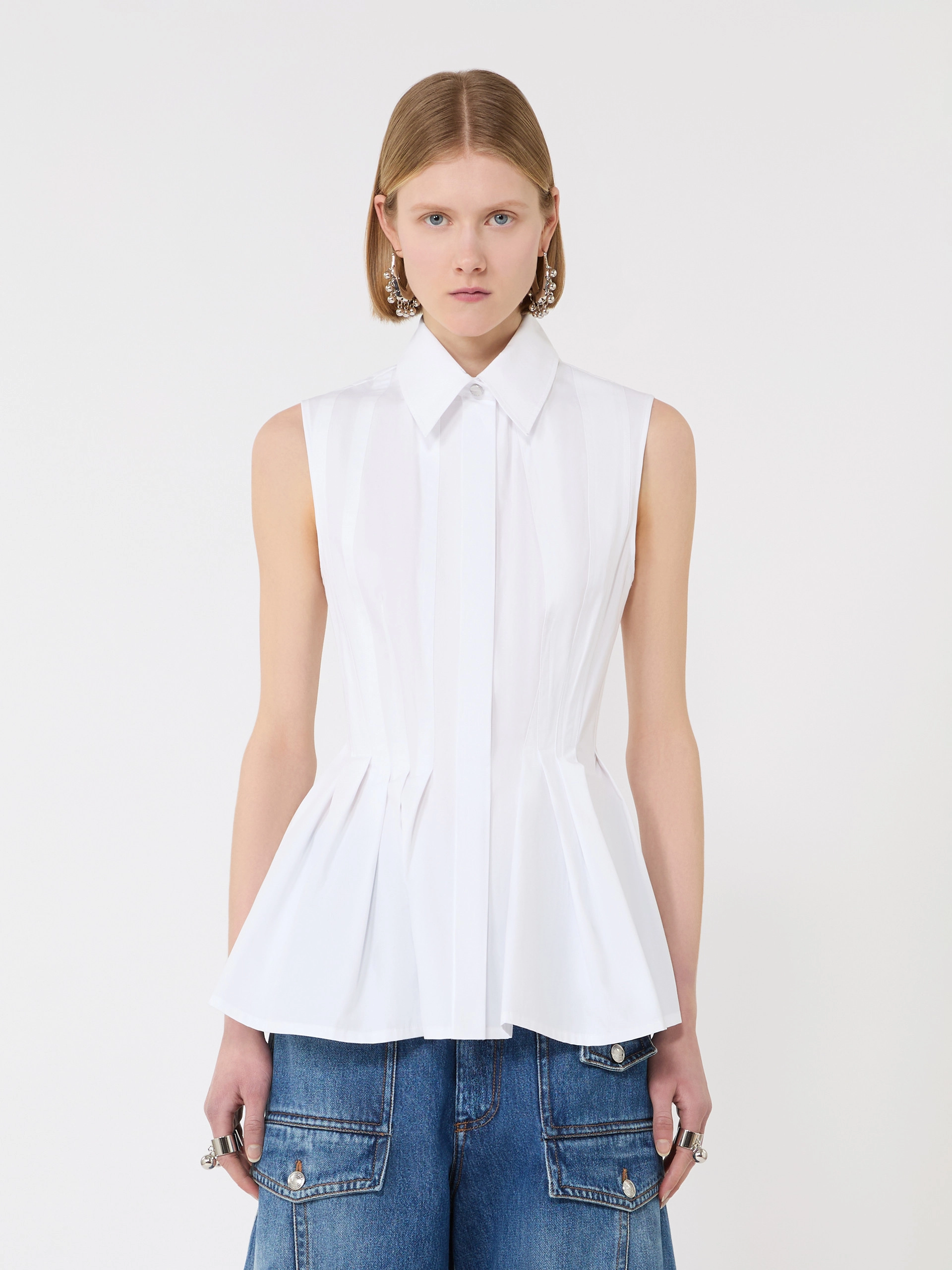Sleeveless heavy cotton canvas shirt - OPTICAL WHITE - Sportmax - 2