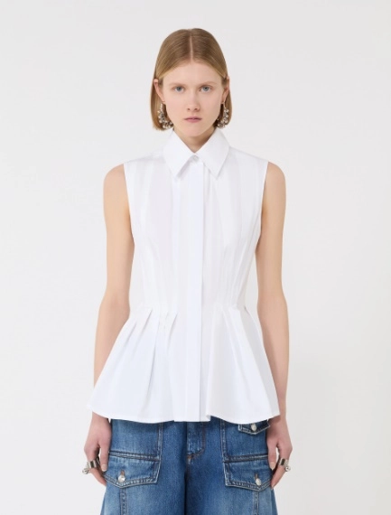 Sleeveless heavy cotton canvas shirt - OPTICAL WHITE - Sportmax - 2