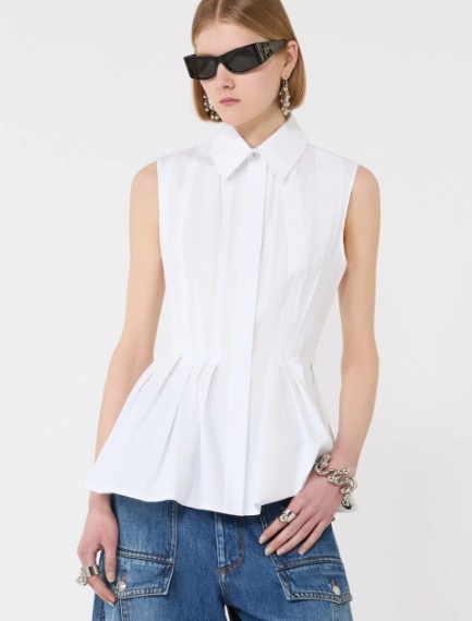 Sleeveless heavy cotton canvas shirt - OPTICAL WHITE - Sportmax