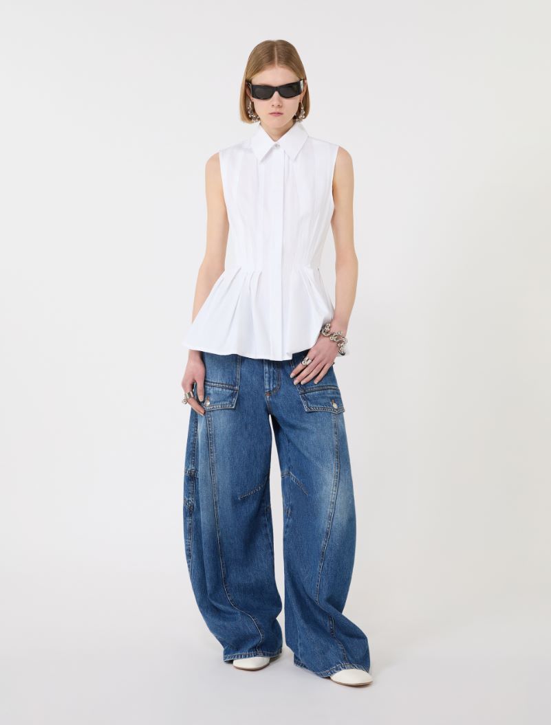 Sleeveless heavy cotton canvas shirt - OPTICAL WHITE - Sportmax