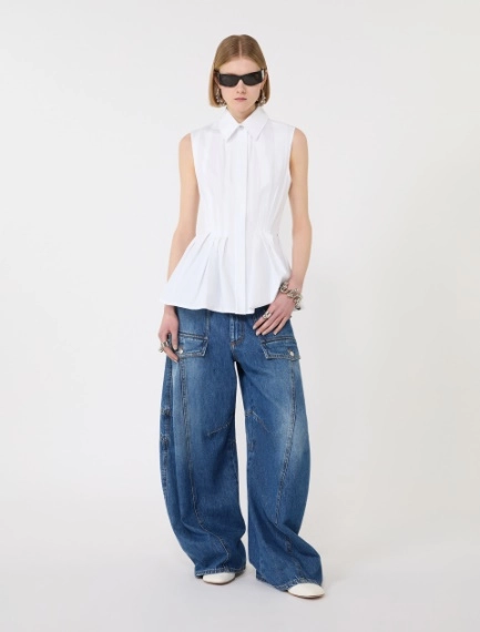 Sleeveless heavy cotton canvas shirt - OPTICAL WHITE - Sportmax - 1