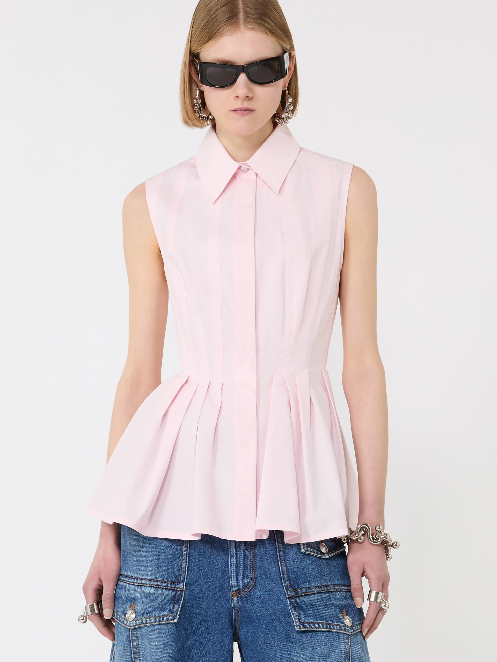 Sleeveless heavy cotton canvas shirt - PINK - Sportmax - 4