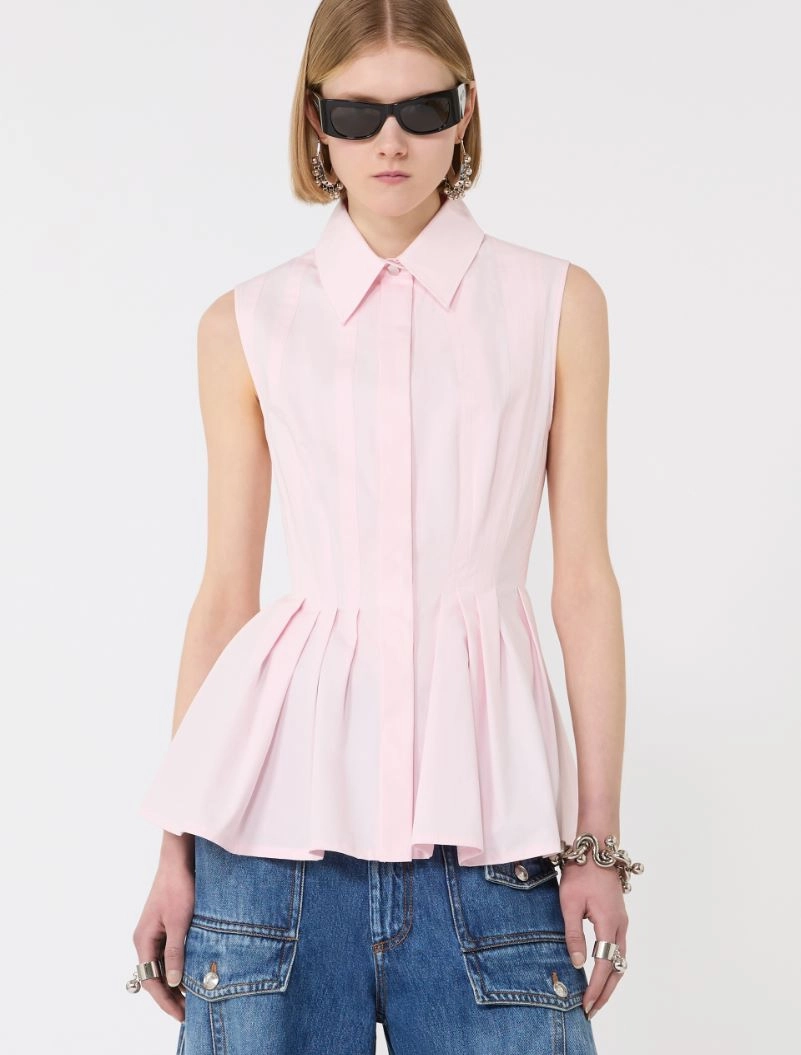 Sleeveless heavy cotton canvas shirt - PINK - Sportmax - 4