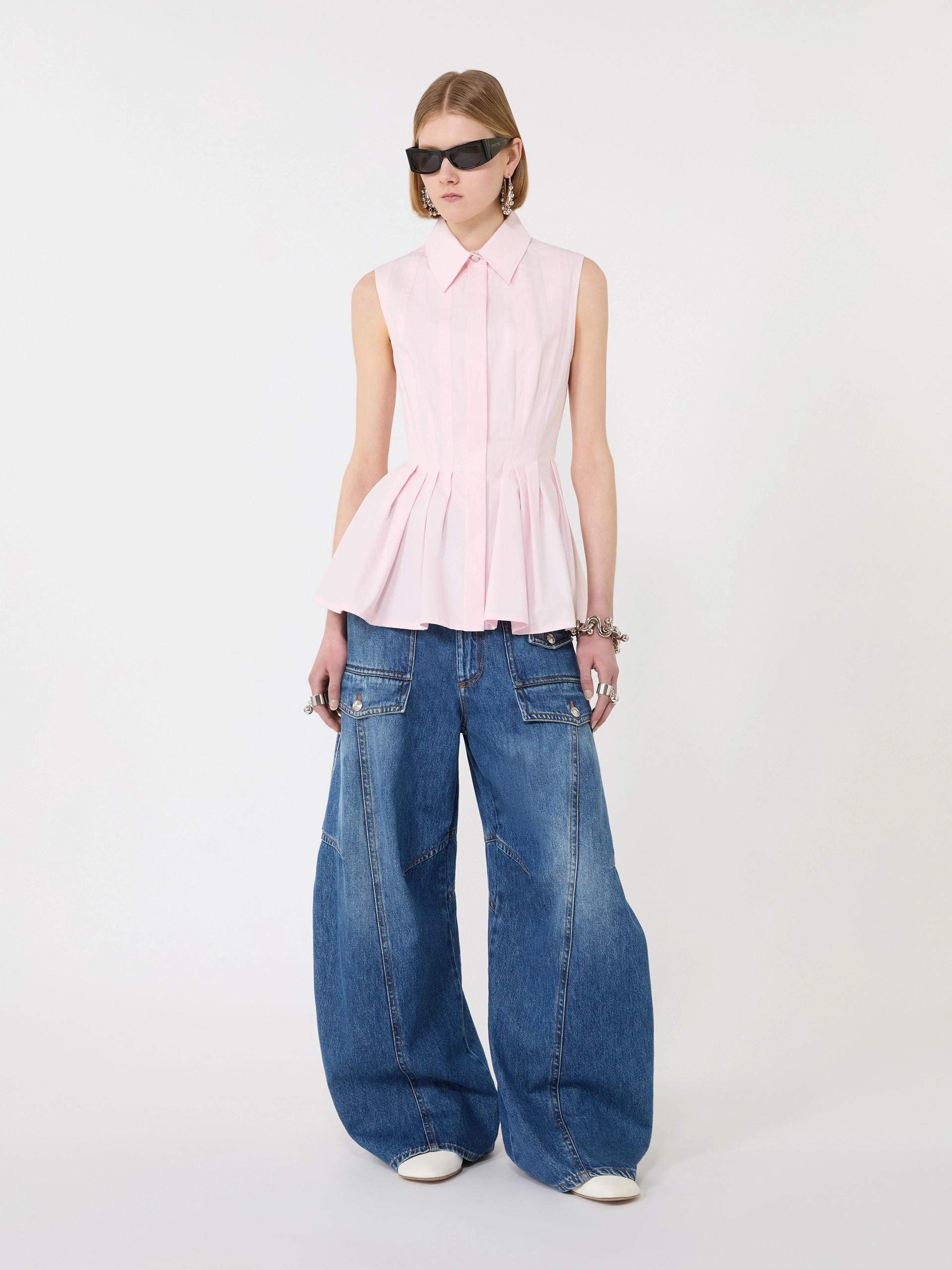 Sleeveless heavy cotton canvas shirt - PINK - Sportmax