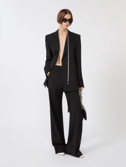 Flared stretch woollen cloth trousers - BLACK - Sportmax - 1