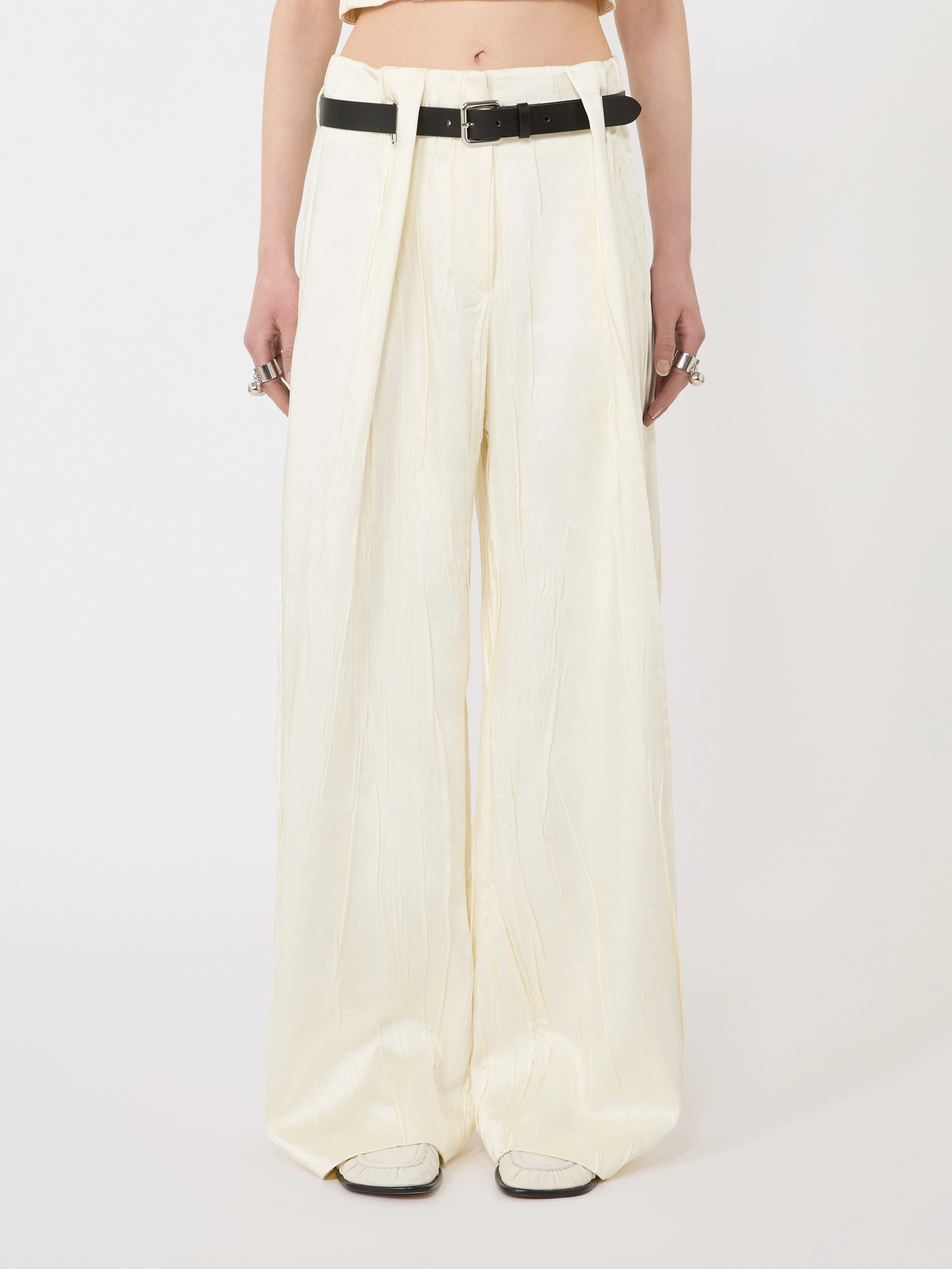 Low-waisted wide trousers in satin - IVORY - Sportmax - 2
