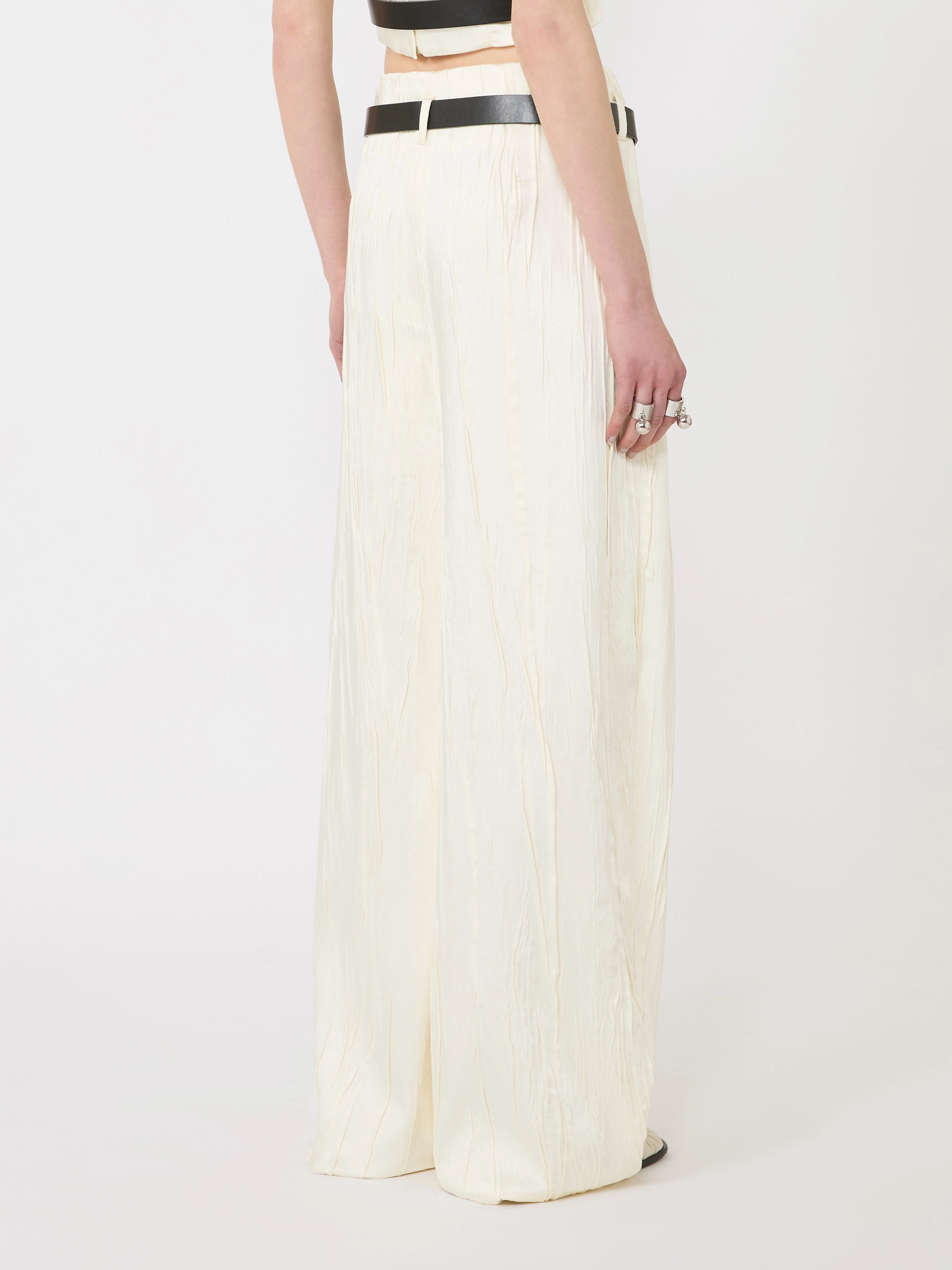 Low-waisted wide trousers in satin - IVORY - Sportmax - 3