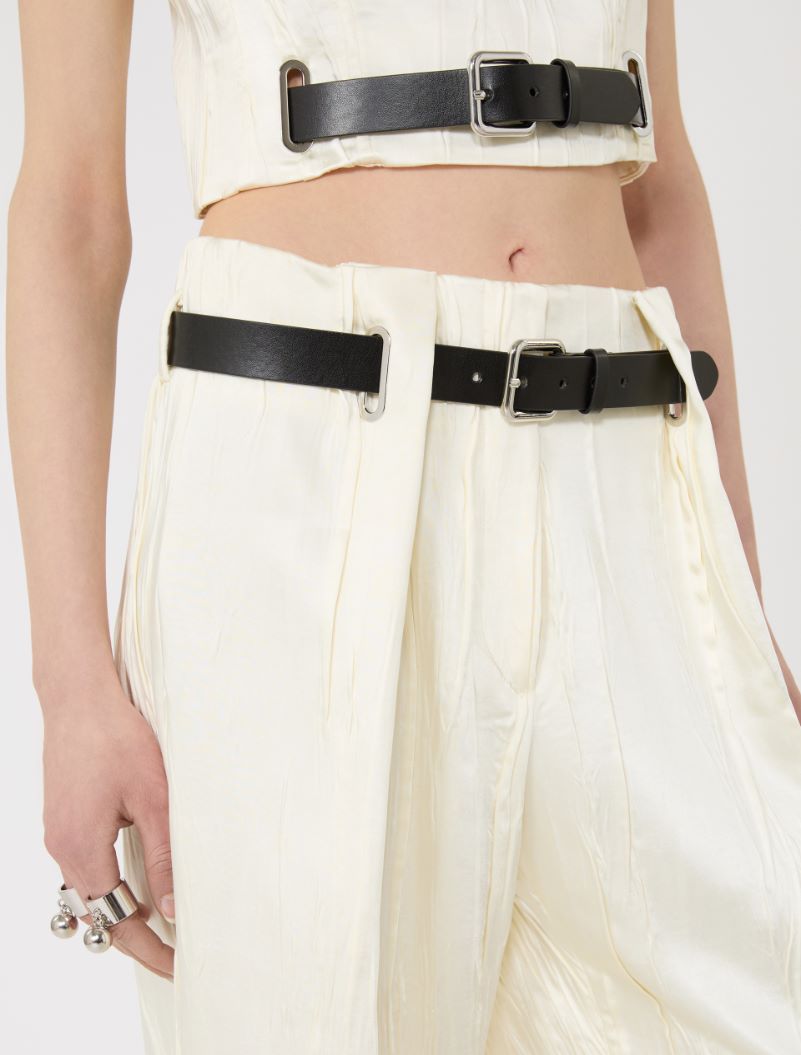 Low-waisted wide trousers in satin - IVORY - Sportmax - 4