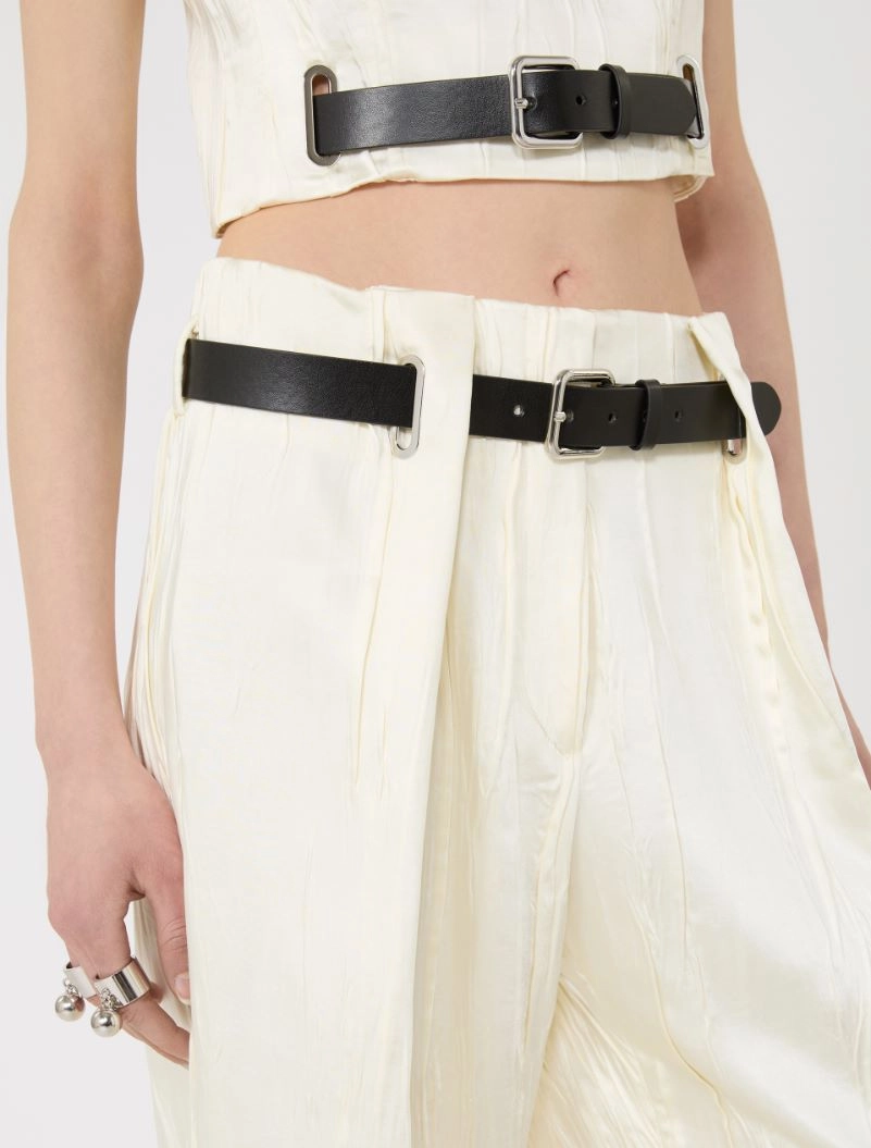 Low-waisted wide trousers in satin - IVORY - Sportmax - 4