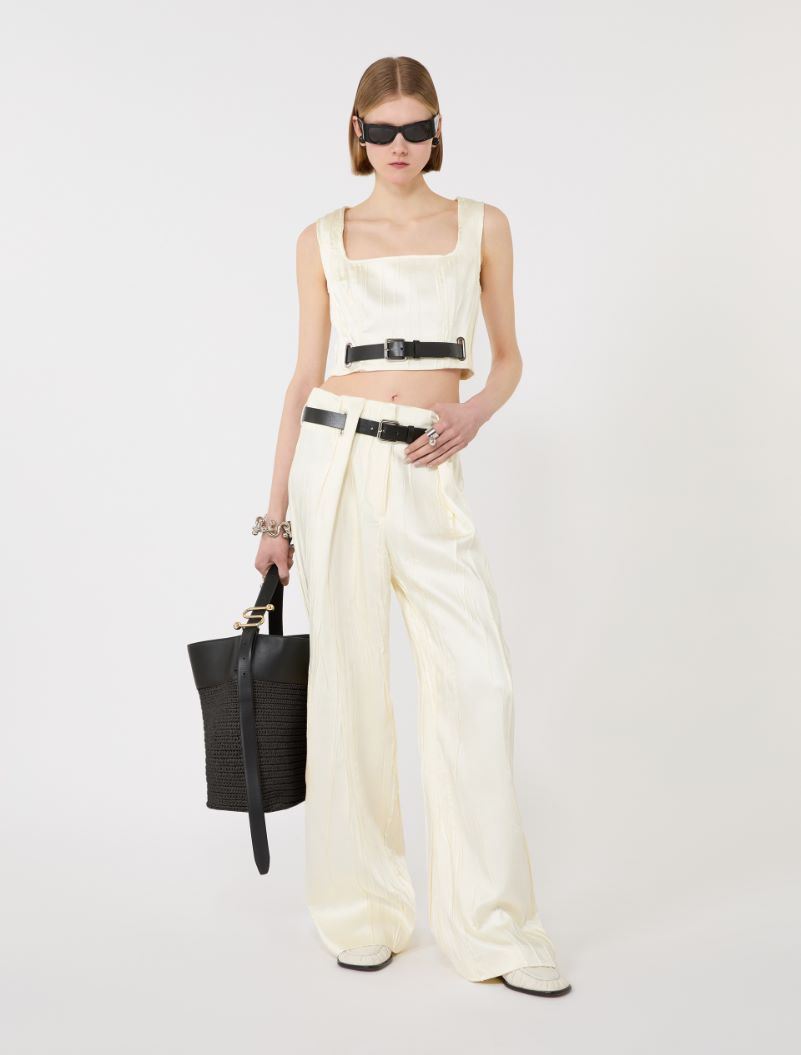 Low-waisted wide trousers in satin - IVORY - Sportmax