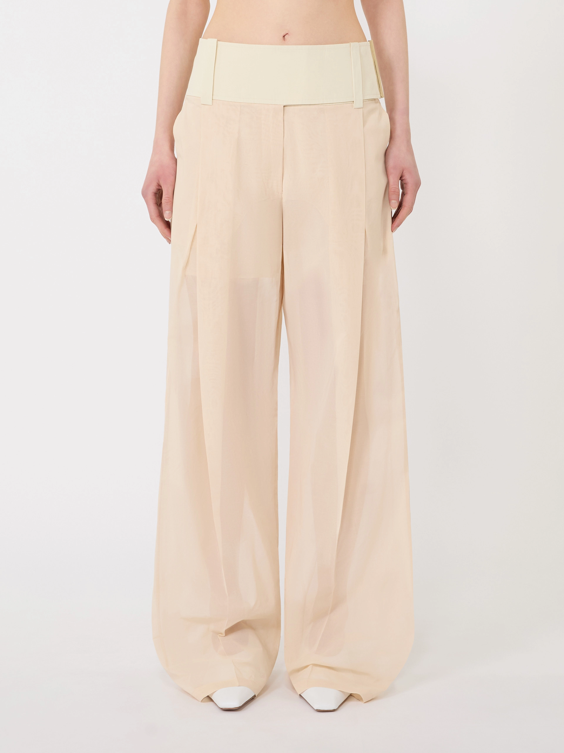 Wide-fit trousers in organza-feel cotton voile - ECRU - Sportmax - 2