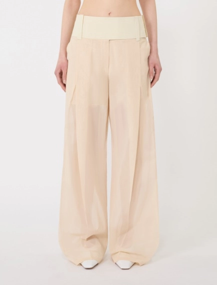 Wide-fit trousers in organza-feel cotton voile - ECRU - Sportmax - 2