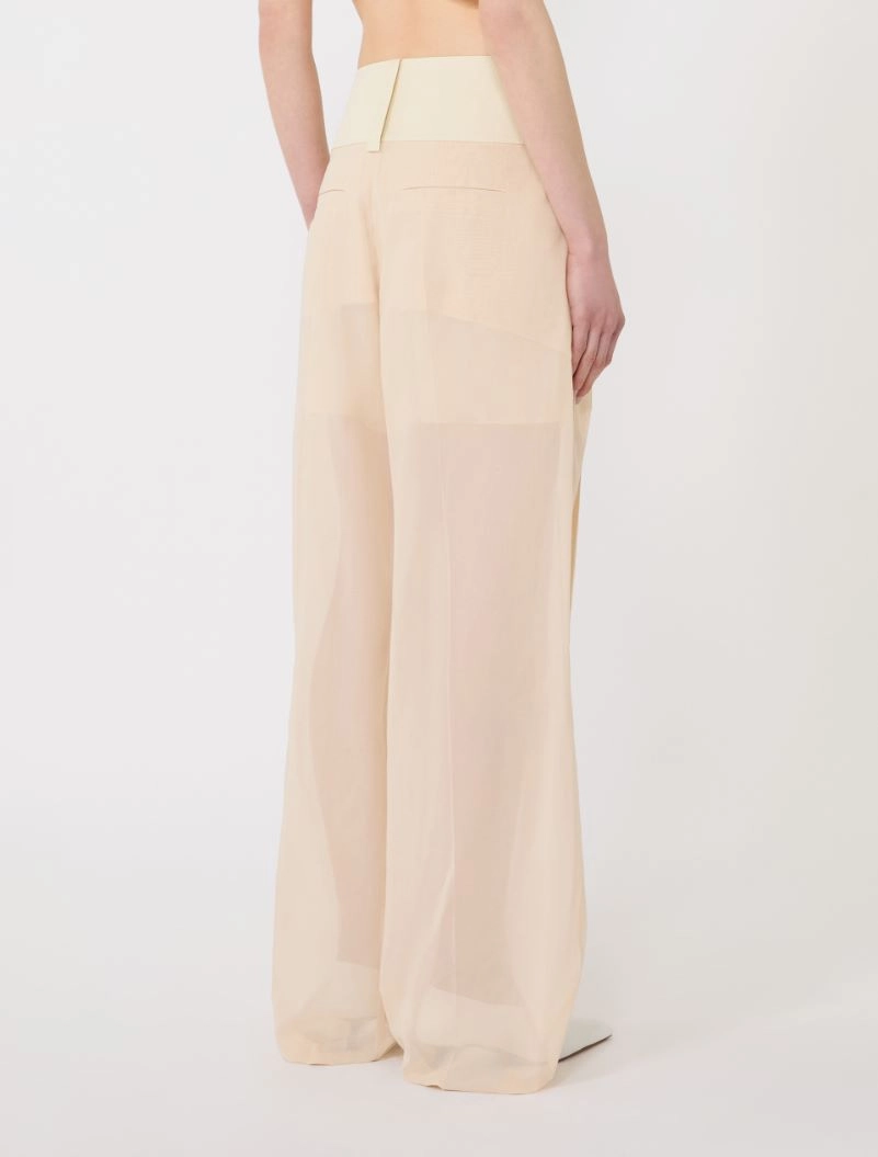 Wide-fit trousers in organza-feel cotton voile - ECRU - Sportmax - 3