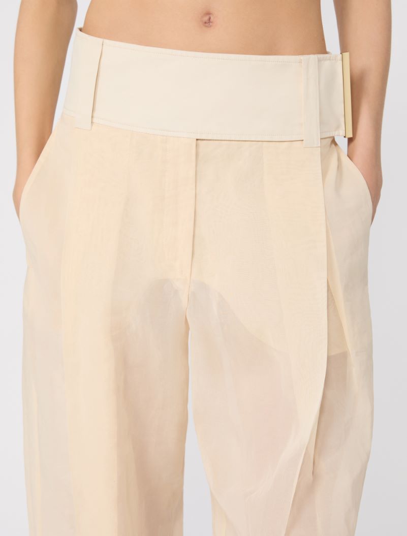Wide-fit trousers in organza-feel cotton voile - ECRU - Sportmax - 4