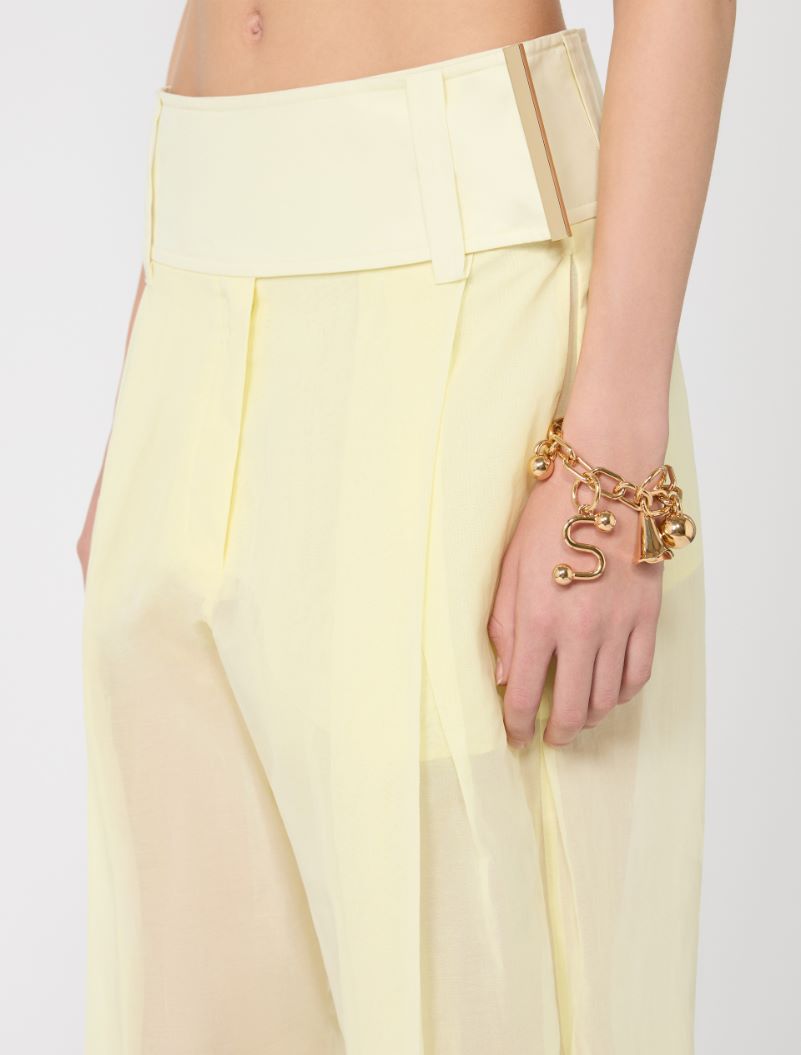 Wide-fit trousers in organza-feel cotton voile - YELLOW - Sportmax - 4