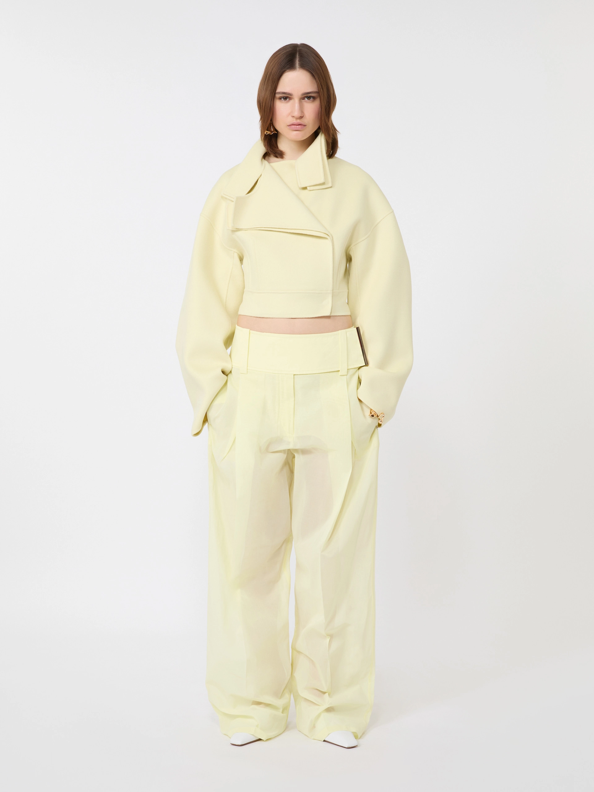 Wide-fit trousers in organza-feel cotton voile - YELLOW - Sportmax