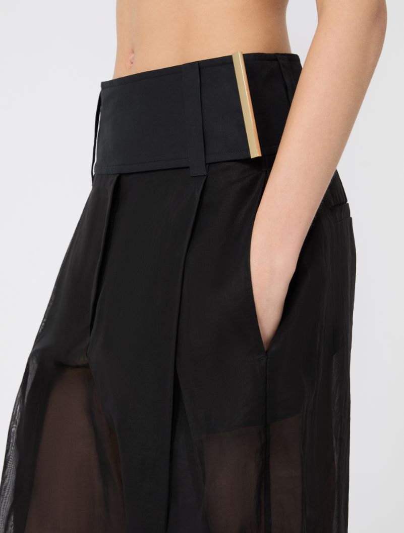 Wide-fit trousers in organza-feel cotton voile - BLACK - Sportmax - 4