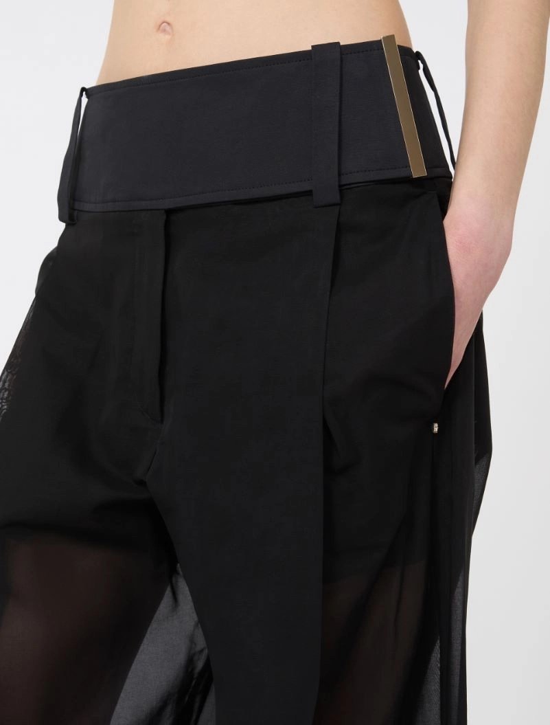 Wide-fit trousers in organza-feel cotton voile - BLACK - Sportmax - 4