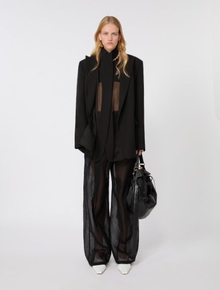 Wide-fit trousers in organza-feel cotton voile - BLACK - Sportmax