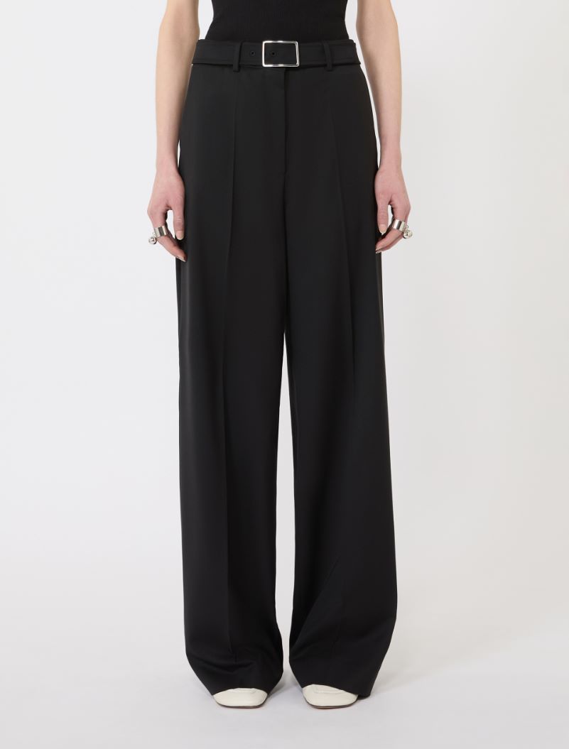 Wide-fit stretch wool gabardine trousers - BLACK - Sportmax - 2