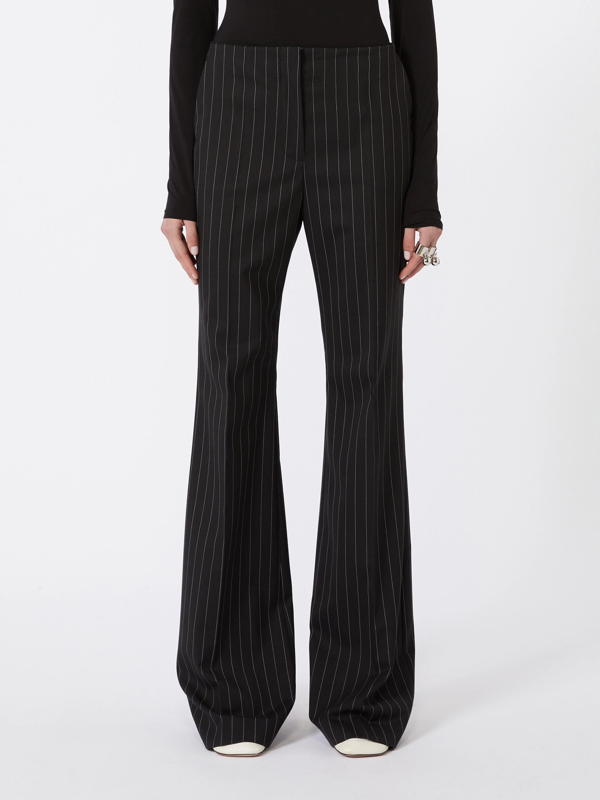 Flared pinstripe wool trousers - BLACK - Sportmax - 2