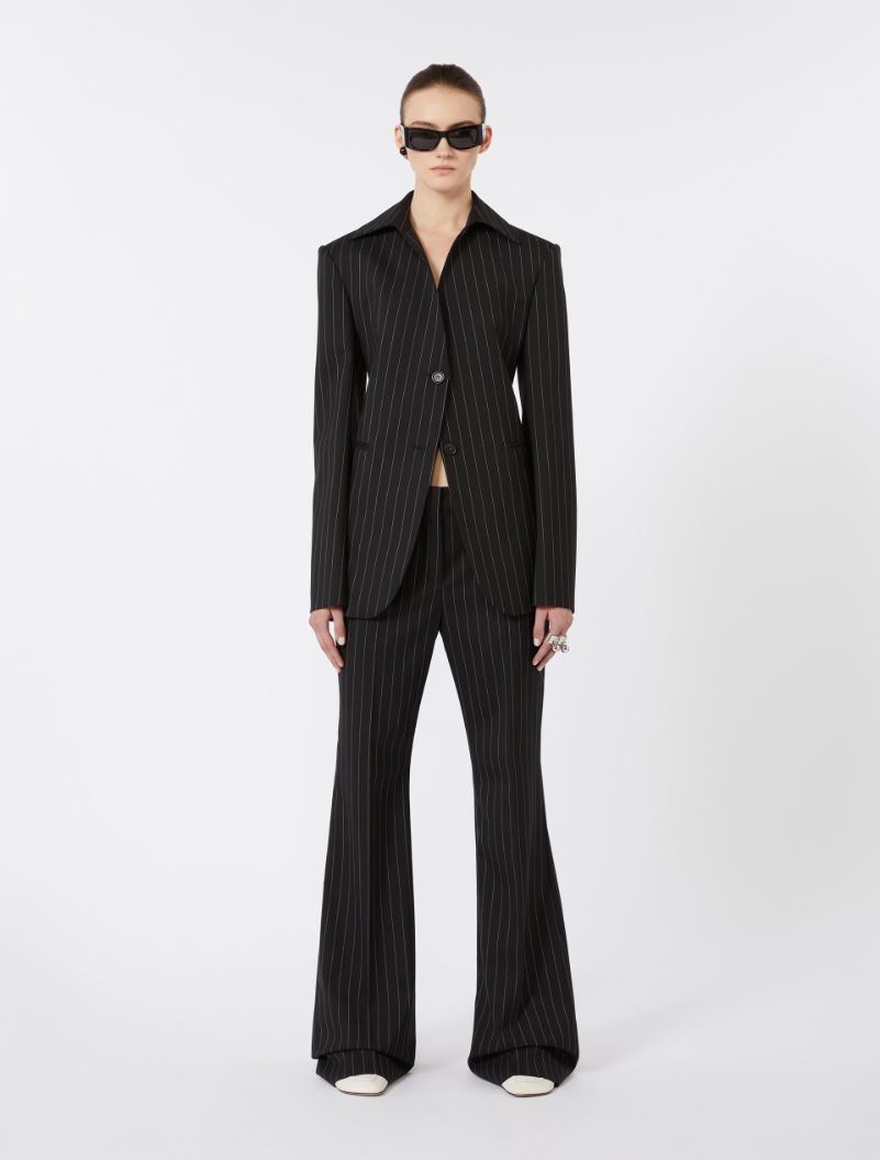 Flared pinstripe wool trousers - BLACK - Sportmax