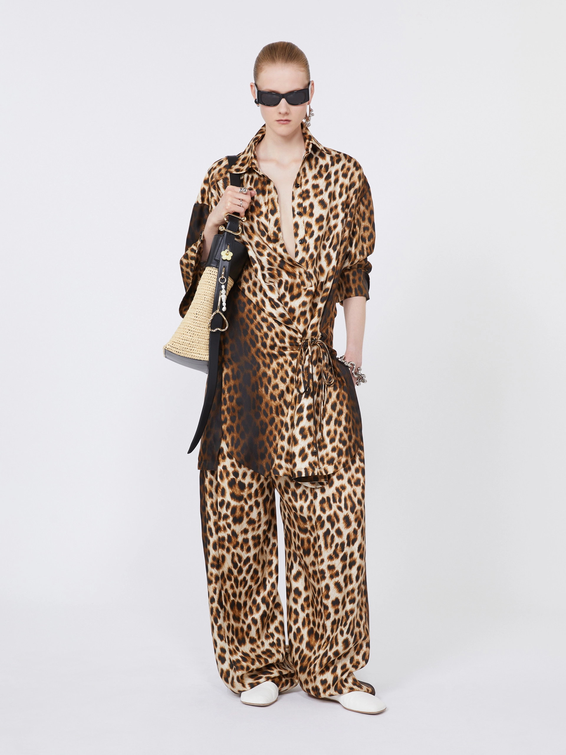 Animal-print pure silk trousers - CAMEL - Sportmax
