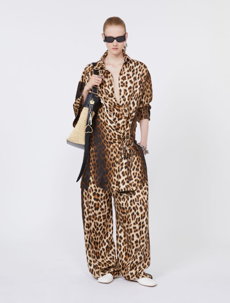 Animal-print pure silk trousers - CAMEL - Sportmax