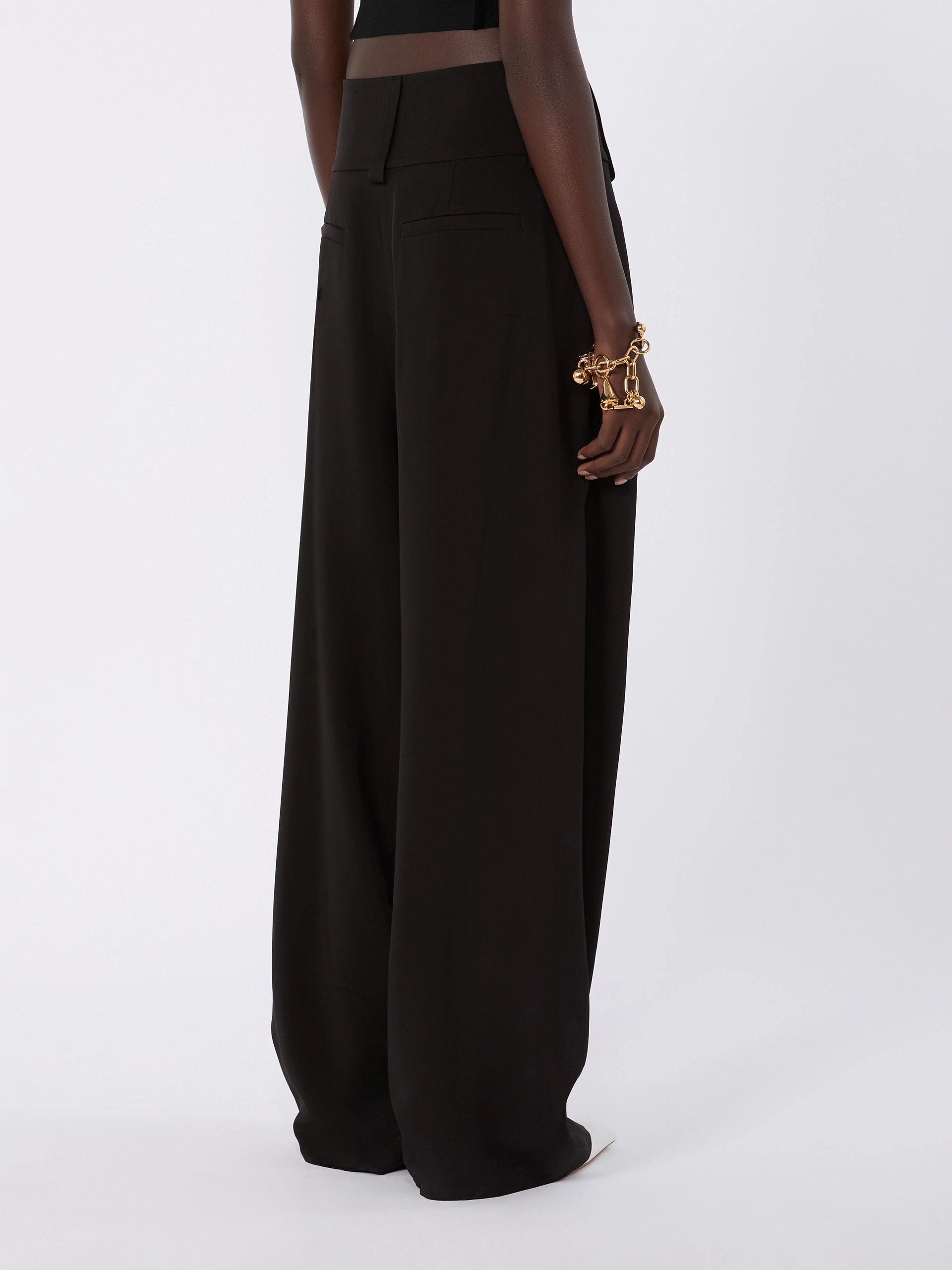 Wide-fit viscose satin trousers - BLACK - Sportmax - 3