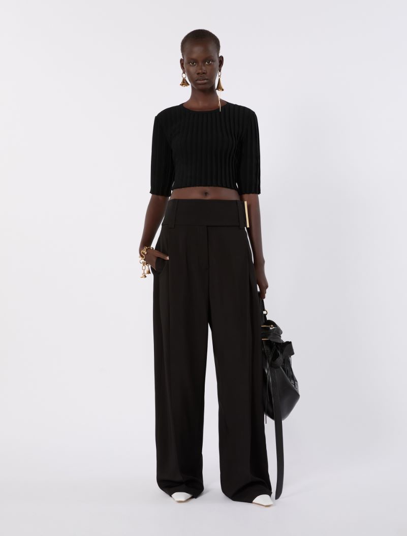 Wide-fit viscose satin trousers - BLACK - Sportmax