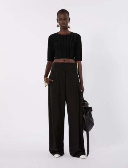 Wide-fit viscose satin trousers - BLACK - Sportmax - 1
