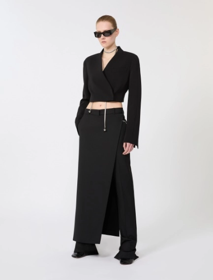 Stretch wool trousers with removable panel - BLACK - Sportmax