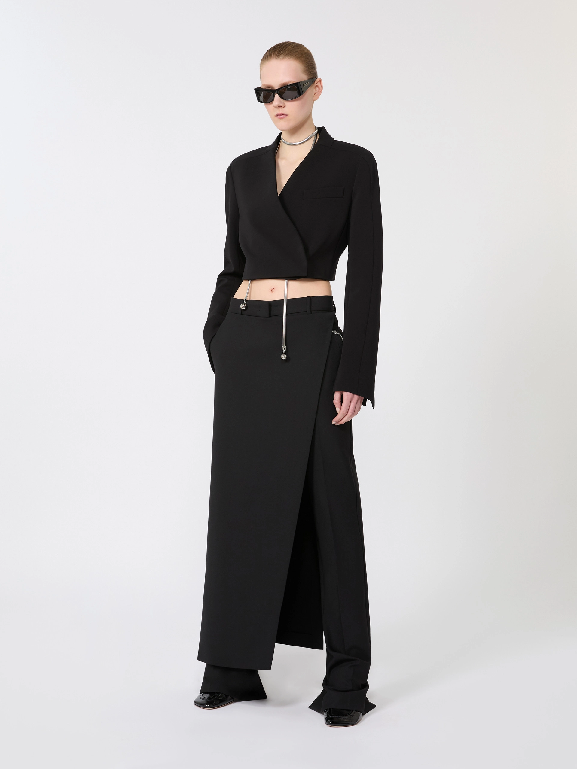 Stretch wool trousers with removable panel - BLACK - Sportmax