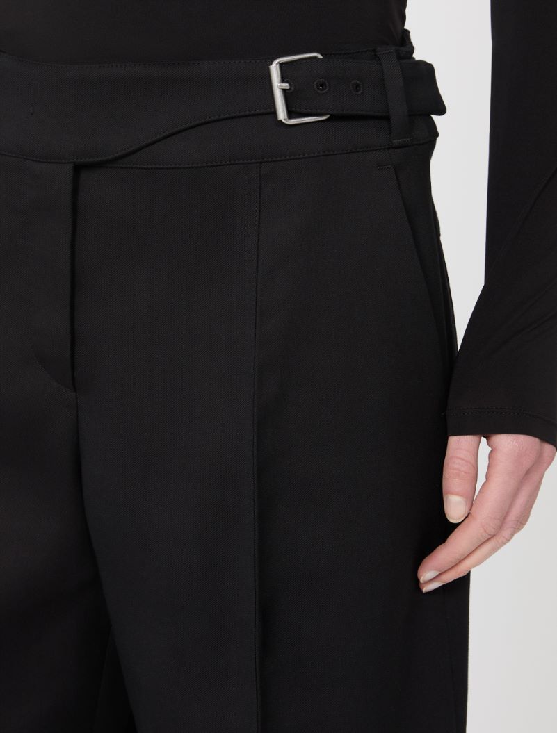 Viscose-blend gabardine yoke-detail trousers - BLACK - Sportmax - 4