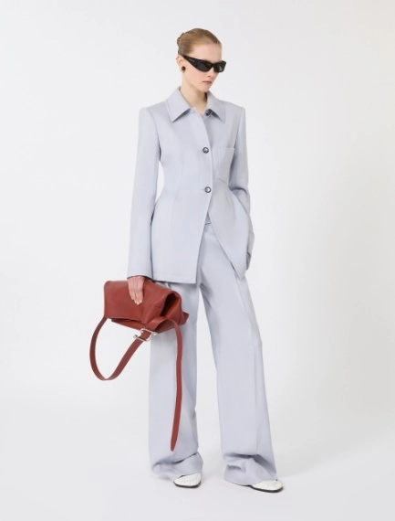 Viscose-blend gabardine yoke-detail trousers - MEDIUM GREY - Sportmax