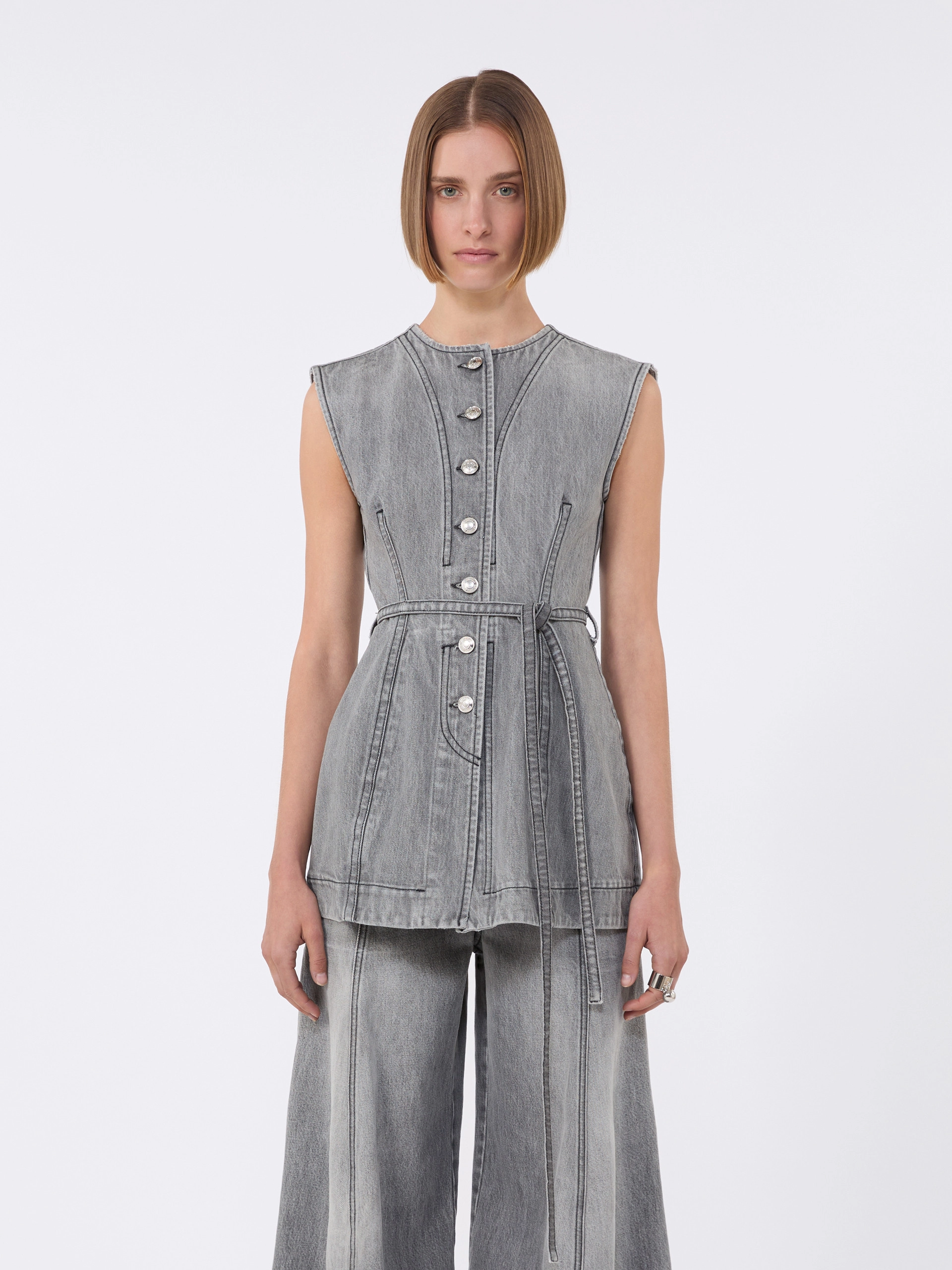 Slim-fit sleeveless denim top - BLACK - Sportmax - 2