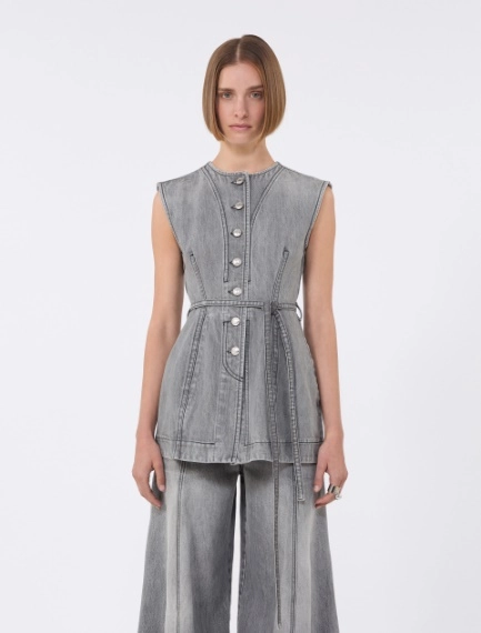 Slim-fit sleeveless denim top - BLACK - Sportmax - 2