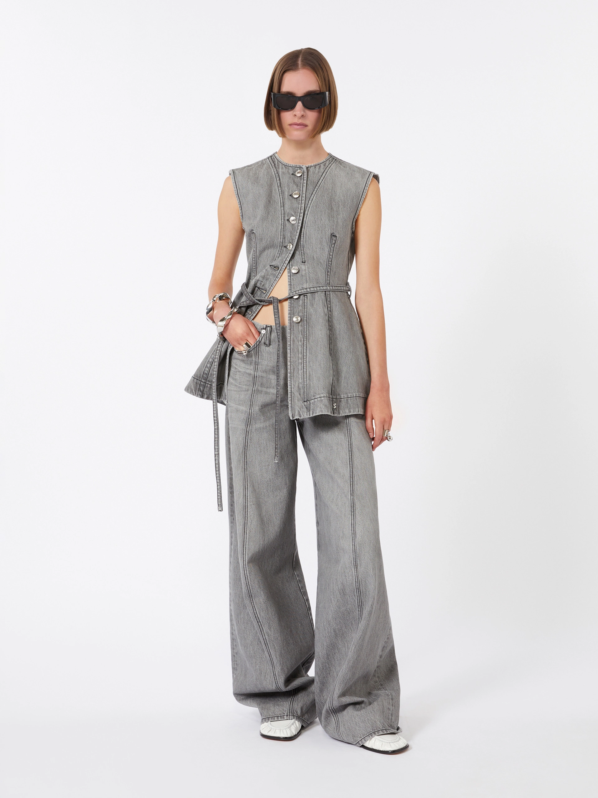 Slim-fit sleeveless denim top - BLACK - Sportmax