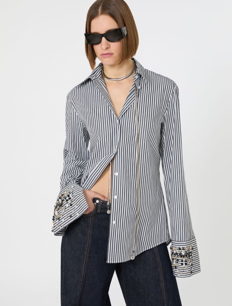 Jewel-embroidered poplin shirt - BLACK - Sportmax - 4