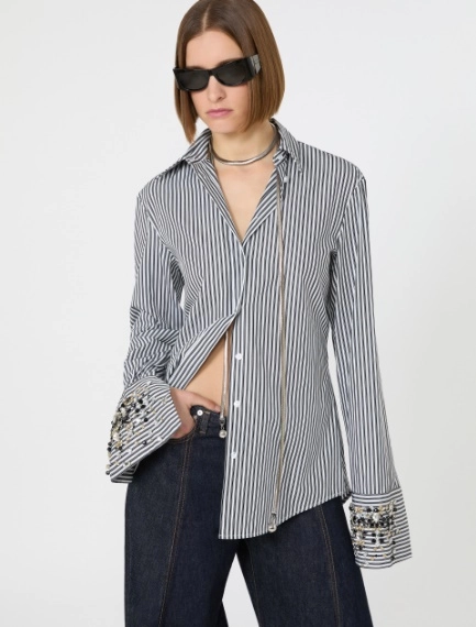 Jewel-embroidered poplin shirt - BLACK - Sportmax