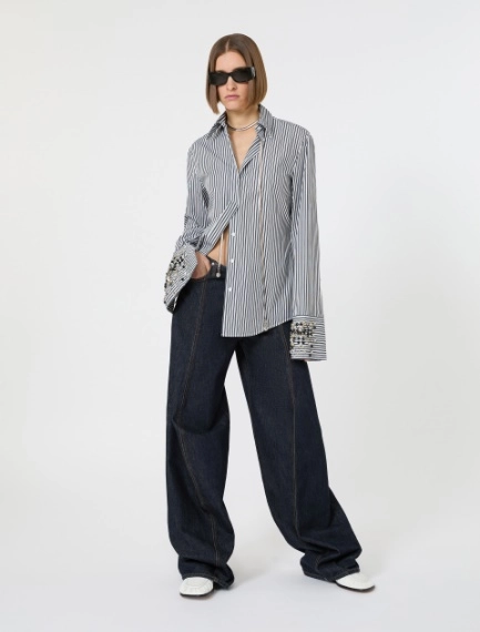 Camicia in popeline con ricami bijoux - NERO - Sportmax - 1