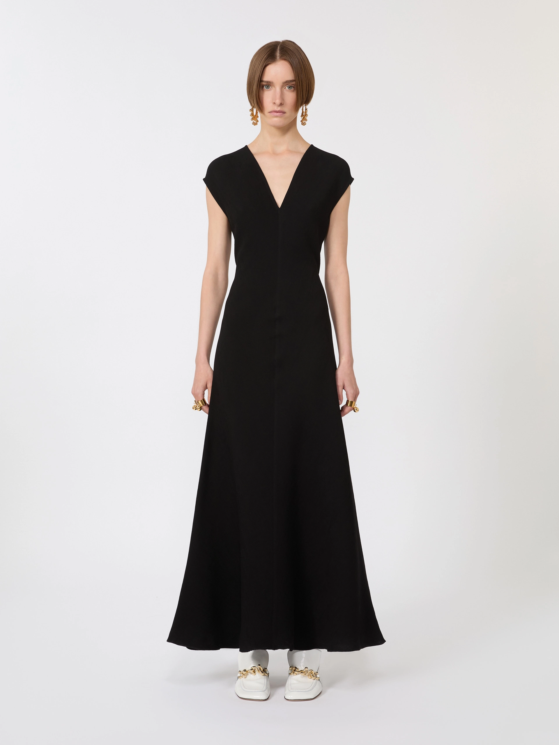 Long dress with V-neck in canneté - BLACK - Sportmax - 2