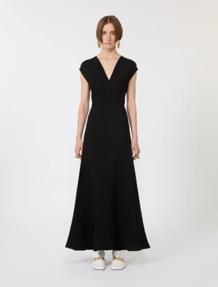 Long dress with V-neck in canneté - BLACK - Sportmax - 2