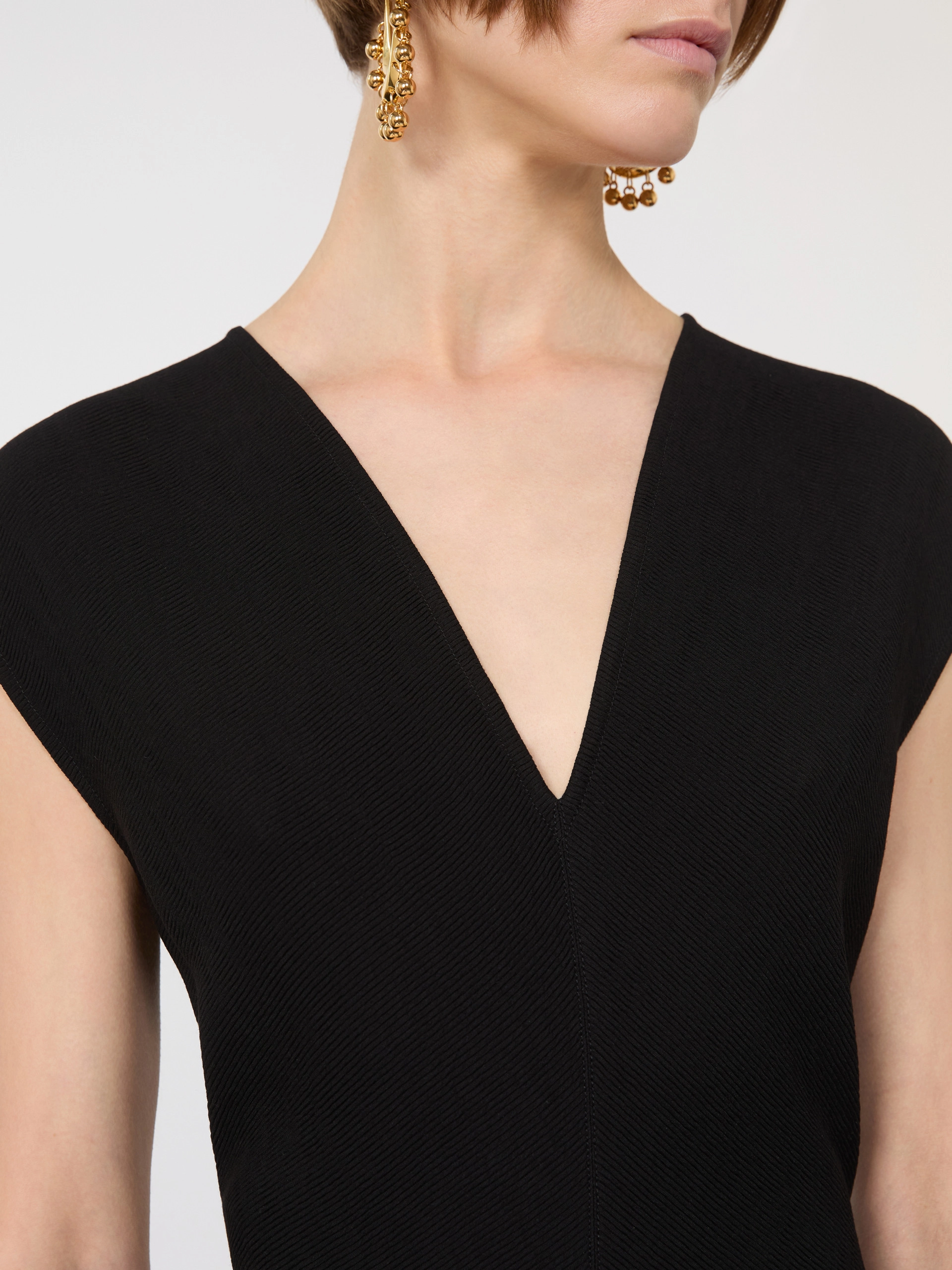 Long dress with V-neck in canneté - BLACK - Sportmax - 4